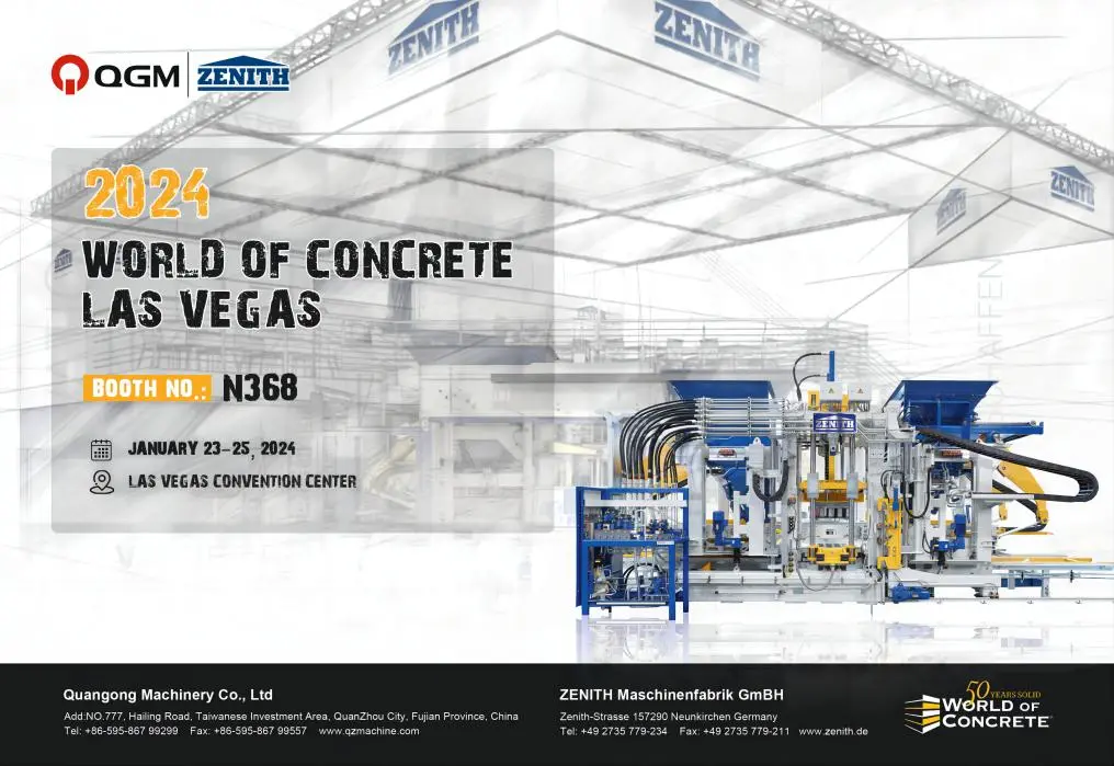BENVENUTI ALLA VISITA DELLE MACCHINE PER BLOCCHI DI CALCESTRUZZO QGM-ZENITH ALLO STAND N368, WORD OF CONCRETE, 3-25, 2024